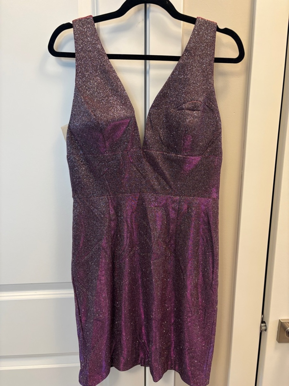 Glitter V-Neck Purple Cocktail Dress